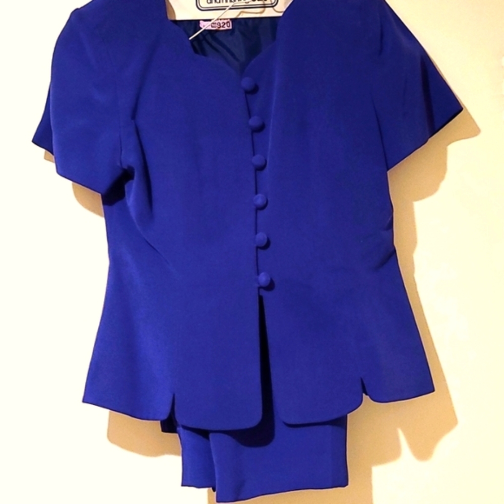 Pat Argenti Suit, Royal Blue Silk and Polyester Lined, Size 8